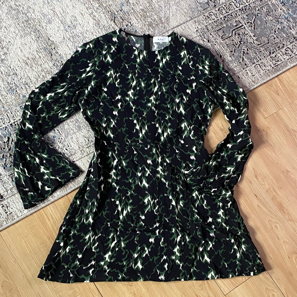 A.L.C. Black and Green Long Sleeve Dress